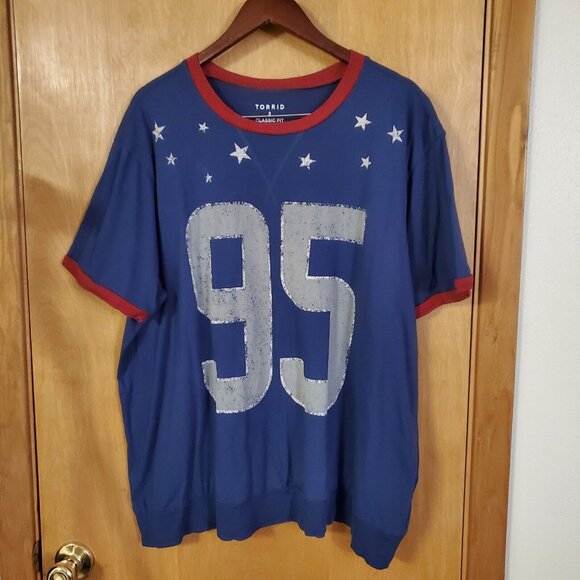 Torrid 95 Classic Fit Cotton Crewneck Varsity Shirt 2 (18-20) Blue/Red - Picture 2 of 4